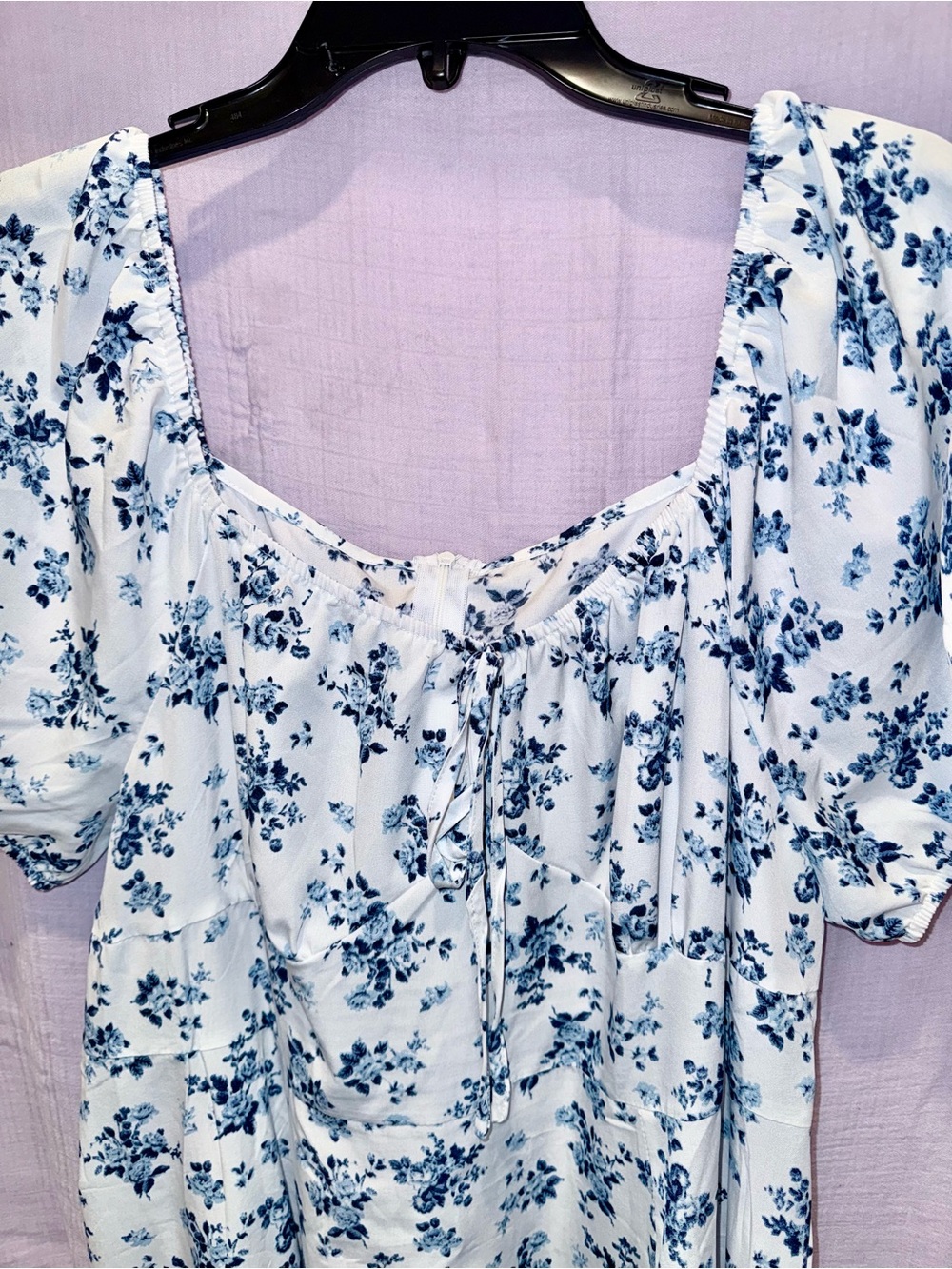 “Milkmaid Style” Blue Floral Square-Neck Top